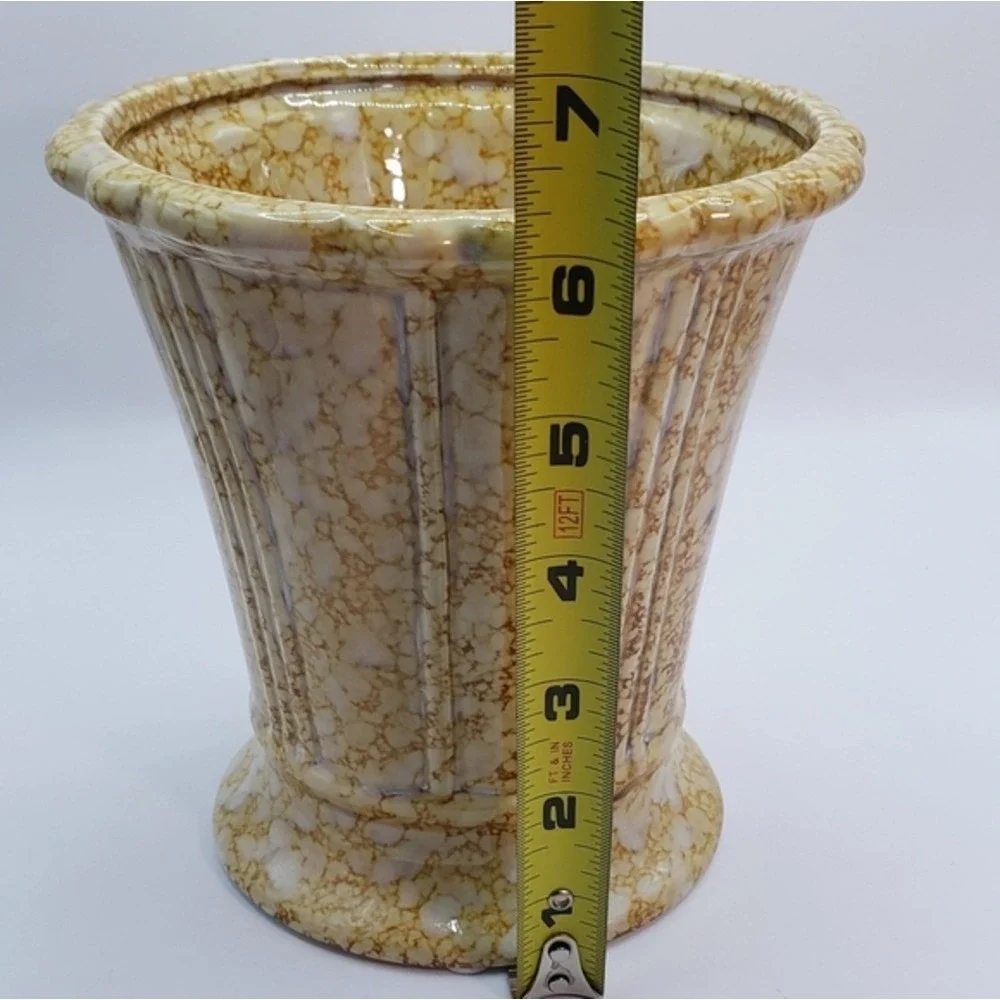 Vintage Mottled Glaze Ceramic‎ Vase Planter Ribbed Fluted Base